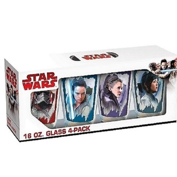 Disney Star Wars 16oz Glasses 4pk Leia, Rey, Phasma And Rose - Picture 1 of 5